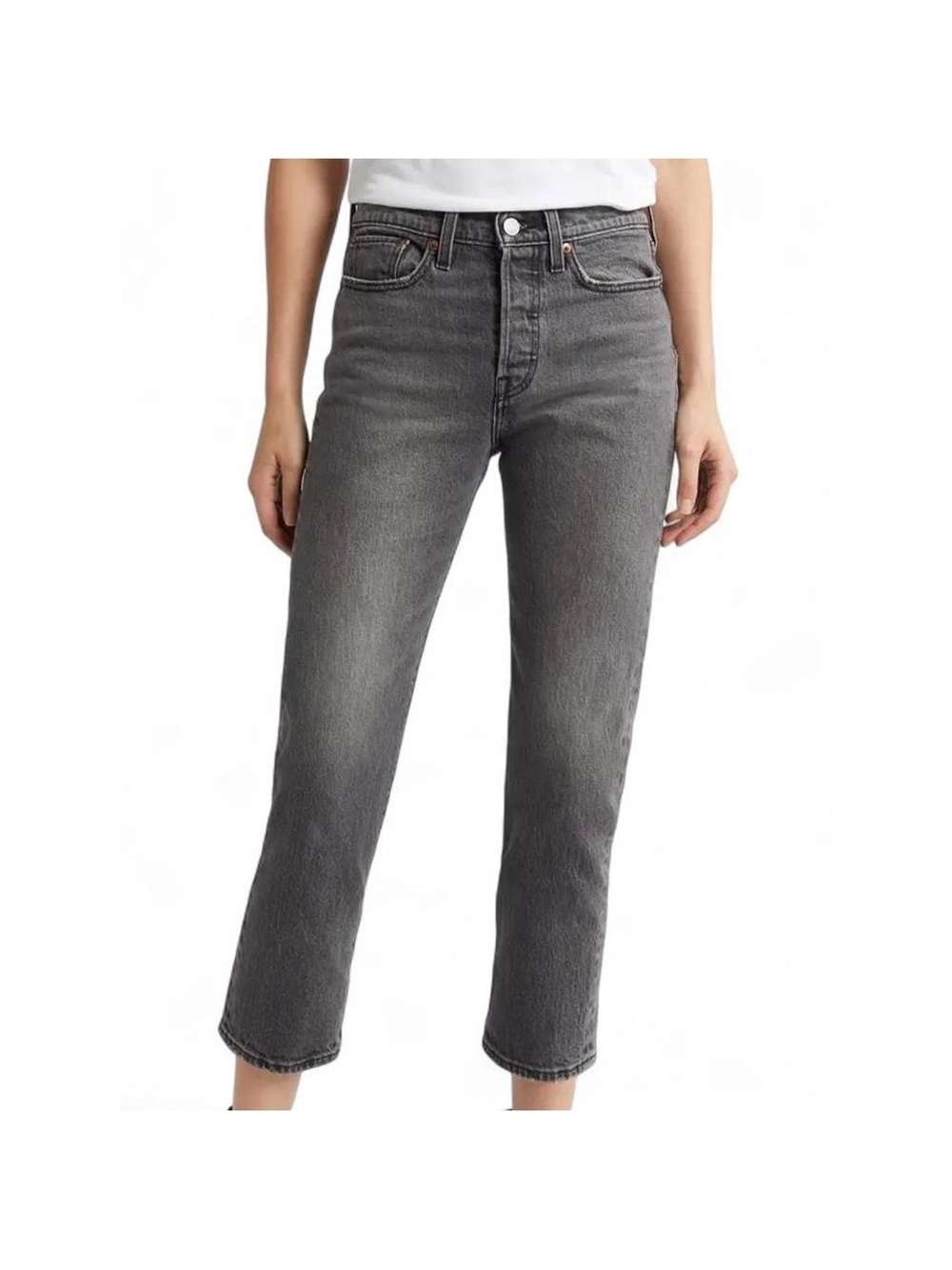 Levi’s wedgie straight leg gray denim jeans sz 29 cropped button fly high rise